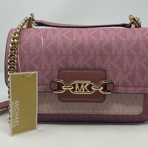 NWT Michael Kors Signature Heather Large Shoulder Bag Smokey Rose Multi.